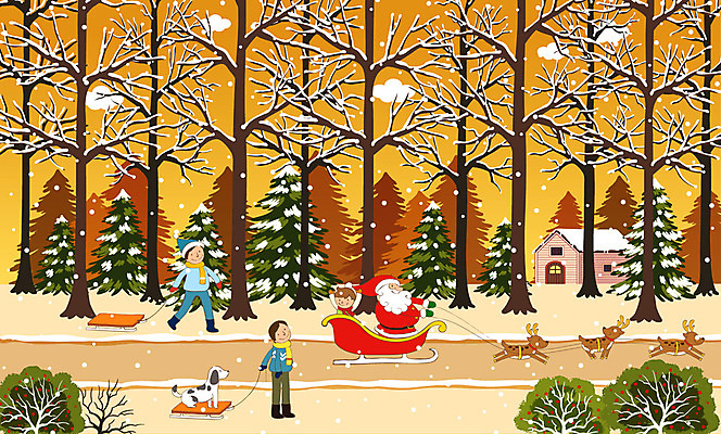 EPS 나무 식물 구름 계절 여자 기념일 남자 길 어린이 백그라운드 크리스마스 겨울 일러스트 주택 사람 소녀 소년 여러명 야외 건물 산타클로스 설원 루돌프 개 숲 즐거움 썰매 눈길 어린이만 겨울배경 국내일러스트 자연요소 건축물 감정 다수 포유류 사슴 눈_날씨 이벤트 파일형식 벡터