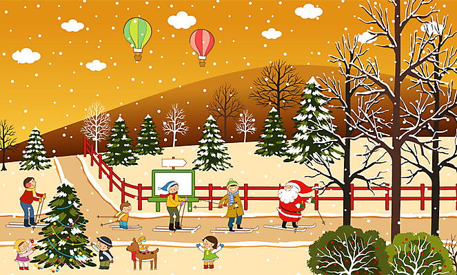 EPS 나무 식물 구름 계절 여자 기념일 남자 길 어린이 백그라운드 크리스마스장식 크리스마스 겨울 일러스트 스키 사람 소녀 소년 여러명 야외 크리스마스트리 산타클로스 설원 루돌프 표지판 숲 즐거움 눈길 어린이만 겨울배경 국내일러스트 자연요소 감정 다수 겨울스포츠 사슴 알림판 눈_날씨 이벤트 파일형식 벡터