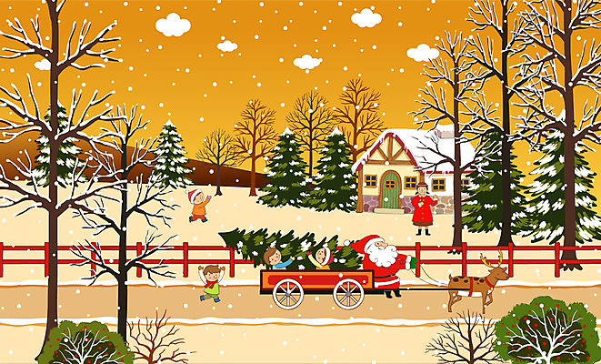 EPS 나무 식물 구름 계절 여자 기념일 남자 길 어린이 백그라운드 크리스마스 겨울 일러스트 주택 사람 소녀 소년 여러명 야외 건물 산타클로스 설원 루돌프 숲 즐거움 마차 눈길 어린이만 겨울배경 국내일러스트 자연요소 건축물 감정 교통수단 다수 사슴 눈_날씨 이벤트 파일형식 벡터