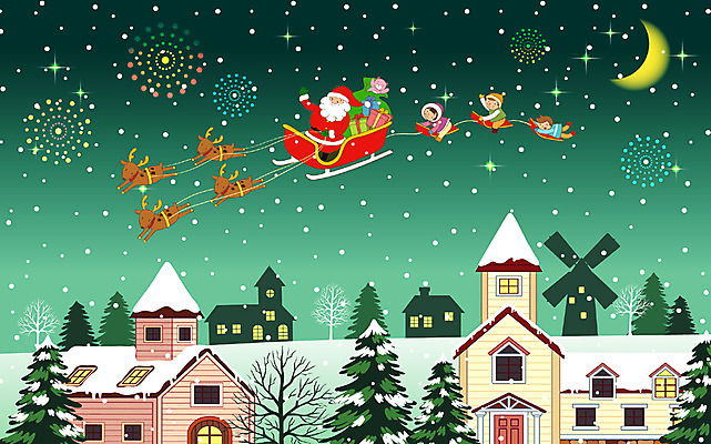 EPS 나무 식물 계절 여자 기념일 남자 어린이 인형 백그라운드 크리스마스 겨울 일러스트 주택 선물 사람 소녀 소년 여러명 야외 건물 선물상자 산타클로스 마을 루돌프 달 비행 야간 초승달 즐거움 썰매 어린이만 겨울배경 국내일러스트 자연요소 건축물 감정 다수 사슴 이벤트 상자 파일형식 벡터