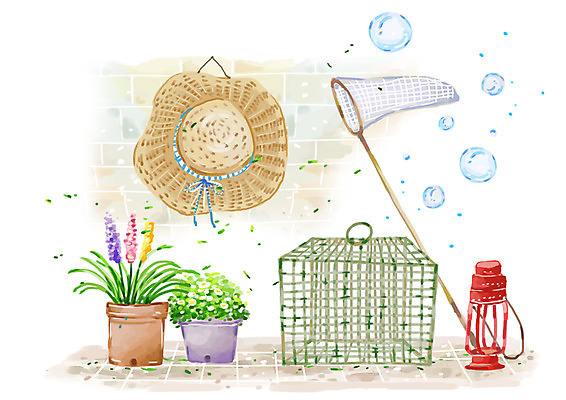 PSD 식물 모자 사계절 계절 꽃 화분 백그라운드 일러스트 자연 실내 풍경 사람없음 여름 물방울 램프 축사 공기방울 밀짚모자 곤충채집 채집망 국내일러스트 모자_잡화 건축물 잡화 곤충 조명 내부 축산업 수집 생태계 파일형식