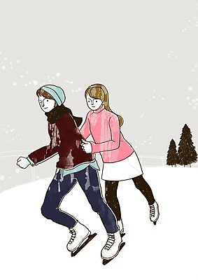 PSD 나무 식물 라이프스타일 커플 여자 남자 데이트 라인일러스트 일러스트 사람 취미 야외 두명 라이프 운동 스케이트 빙판 스케이트장 국내일러스트 스포츠용품 스포츠시설 관계 건강 생활 파일형식