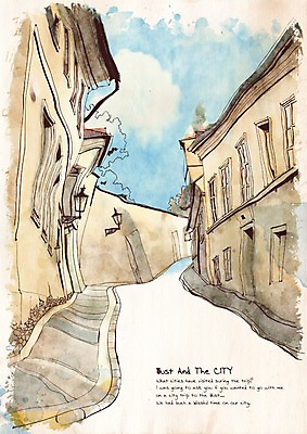 PSD 건축물 현대건축 길 백그라운드 라인일러스트 일러스트 하늘 수채화 풍경 사람없음 야외 건물 도시 골목길 그림 기하학 샛길 국내일러스트 건축 무늬 파일형식