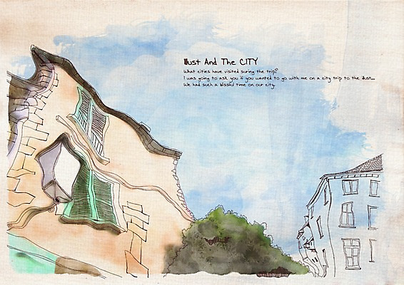 PSD 나무 식물 현대건축 백그라운드 라인일러스트 일러스트 창문 하늘 수채화 주택 풍경 사람없음 야외 건물 마을 도시 그림 기하학 연립주택 국내일러스트 건축물 건축 무늬 파일형식