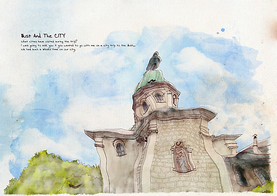 PSD 구름 건축물 백그라운드 고건축 라인일러스트 일러스트 하늘 수채화 풍경 사람없음 야외 건물 조각상 도시 성 정상 그림 기하학 국내일러스트 자연요소 건축 무늬 조형물 파일형식