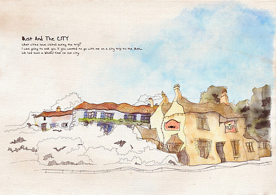 PSD 건축물 백그라운드 라인일러스트 일러스트 수채화 주택 풍경 사람없음 야외 건물 마을 도시 그림 기하학 국내일러스트 건축 무늬 파일형식