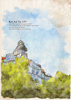 PSD 나무 식물 구름 백그라운드 라인일러스트 일러스트 하늘 수채화 주택 풍경 사람없음 야외 건물 도시 정상 숲 별장 그림 기하학 국내일러스트 자연요소 건축물 무늬 파일형식