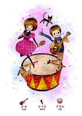 전신 PSD 동물 문자 여자 어린이교육 교육 남자 어린이 악기 음악 연주 음표 일러스트 노래 교과목 현악기 타악기 서기 사람 소녀 소년 두명 세로 단어 고양이 기타 막대기 개 강아지 일본어 마이크 드럼 음악교육 일본어교육 가타가나 가타카나 어린이만 국내일러스트 기호 음향기기 포유류 모션 문화예술 반려동물 파일형식