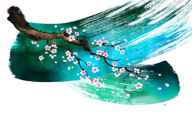 PSD 나무 식물 문양 분홍색 캘리배경 백그라운드 일러스트 봄꽃 캘리그라피 붓터치 꽃나무 사람없음 가로 공백 벚꽃 나뭇가지 벚나무 번짐 국내일러스트 꽃 컬러 봄 파일형식 효과