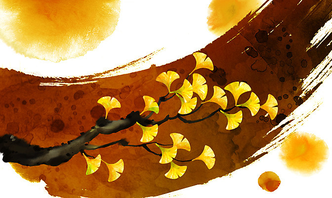 PSD 나무 식물 문양 계절 캘리배경 백그라운드 일러스트 캘리그라피 붓터치 사람없음 가로 공백 가을 나뭇가지 은행잎 번짐 은행나무 가을배경 국내일러스트 잎 파일형식 효과 가을_계절