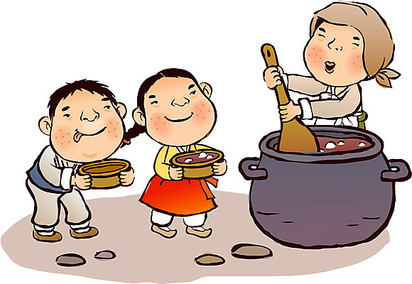 EPS 전통 그릇 계절 여자 남자 음식 겨울 일러스트 가족 두건 사람 소년 세명 대접 항아리 전통의상 한복 절기 겨울음식 댕기머리 주걱 죽 동지 팥죽 국내일러스트 한국전통 헤어스타일 식기 어린이 관계 주방용품 도자기 파일형식 벡터