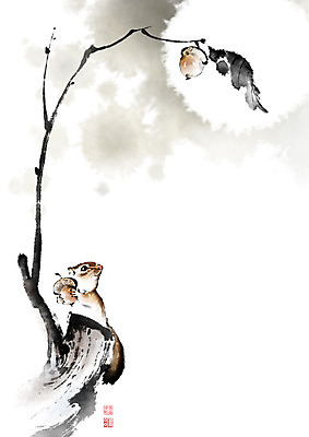 PSD 나무 식물 동물 열매 잎 일러스트 캘리그라피 붓터치 나뭇잎 들기 사람없음 달 가을 나뭇가지 동양화 다람쥐 번짐 도토리 낙관 영모화 국내일러스트 자연요소 계절 모션 미술 견과류 설치류 그림 파일형식 효과