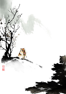 PSD 나무 식물 동물 열매 잎 일러스트 캘리그라피 붓터치 나뭇잎 산 사람없음 식사 가을 나뭇가지 동양화 언덕 다람쥐 번짐 낙관 영모화 국내일러스트 계절 미술 설치류 그림 파일형식 효과