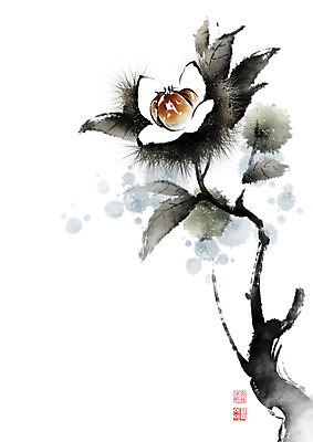 PSD 나무 식물 열매 잎 일러스트 캘리그라피 붓터치 사람없음 견과류 가을 나뭇가지 밤 밤송이 동양화 번짐 낙관 밤나무 국내일러스트 계절 미술 밤_견과류 파일형식 효과