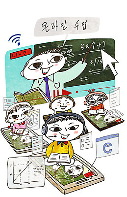 전신 PSD 학생 여자 남자 어린이 일러스트 수업 모바일 여러명 초록색 태블릿 디지털 교사 마우스 방송 온라인강의 사회적거리두기 온택트 랜선라이프 국내일러스트 직업 라이프스타일 교육 캠페인 컬러 다수 사람 전자제품 스마트기기 컴퓨터용품 강의 파일형식 언택트