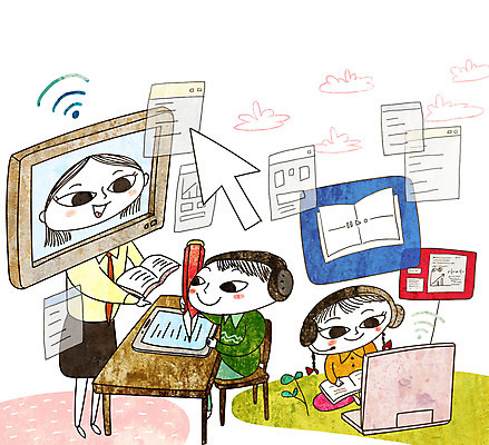 전신 PSD 학생 여자 남자 어린이 일러스트 수업 모바일 책 세명 노트북 컴퓨터 태블릿 연필 디지털 교사 책상 방송 온라인강의 사회적거리두기 온택트 랜선라이프 국내일러스트 직업 라이프스타일 교육 캠페인 가구 학용품 사람 전자제품 스마트기기 필기구 강의 파일형식 언택트