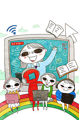 전신 PSD 학생 여자 남자 어린이 무지개 일러스트 수업 모바일 여러명 책 파란색 노트북 컴퓨터 디지털 교사 마우스 방송 온라인강의 사회적거리두기 온택트 랜선라이프 국내일러스트 자연요소 직업 라이프스타일 교육 캠페인 컬러 다수 사람 전자제품 컴퓨터용품 강의 파일형식 언택트