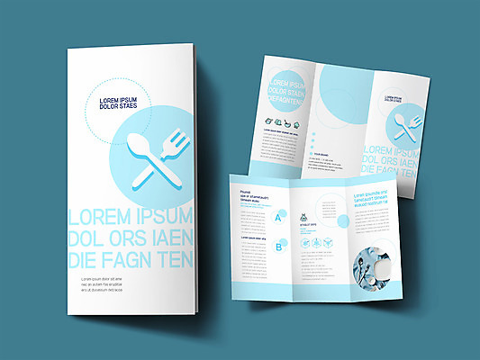 템플릿 그릇 표지디자인 표지 ZIP 내지 리플렛 하늘색 포크 3단접지 수저 요리 팜플렛 사람없음 숟가락 인디자인 INDD 이미지템플릿 식기 파란색 파일형식