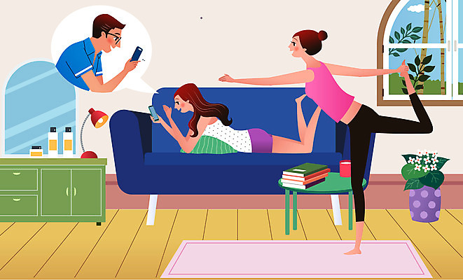 전신 나무 구름 여자 남자 화분 말풍선 일러스트 요가 가족 탁자 나뭇잎 상반신 성인 책 컵 세명 소파 운동 스트레칭 거울 매트 스탠드 병 화장대 영상통화 사회적거리두기 집콕 레이어드홈 국내일러스트 AI파일 자연요소 식물 식기 웰빙 캠페인 가구 잎 의자 관계 조명 건강 사람 통화 신조어 파일형식 벡터 앳홈라이프