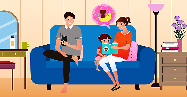 전신 여자 남자 꽃 어린이 가구 말풍선 쿠션 의자 일러스트 가족 성인 책 컵 세명 소파 독서 스탠드 병 동화책 화장대 사회적거리두기 집콕 국내일러스트 AI파일 식물 식기 캠페인 생활용품 관계 조명 사람 신조어 파일형식 벡터 앳홈라이프