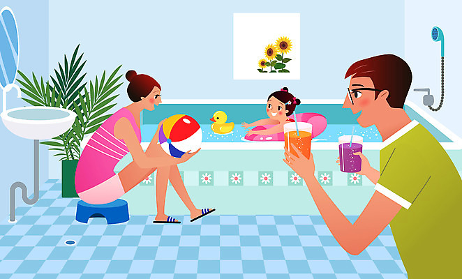 전신 여자 남자 화분 음료 어린이 일러스트 가족 물놀이 엄마 오리 상반신 성인 컵 세명 장난감 욕실 아빠 타일 세면대 샤워기 튜브 사회적거리두기 집콕 레이어드홈 국내일러스트 AI파일 식기 캠페인 관계 놀이 조류 사람 신조어 파일형식 벡터 앳홈라이프