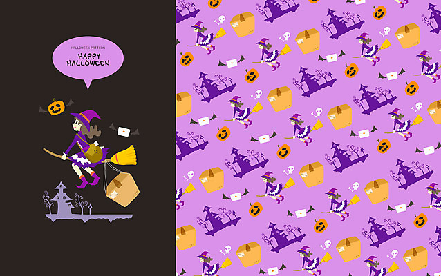 PSD 패턴 일러스트 호박 그림자 사람없음 바구니 보라색 검은색 할로윈 패턴백그라운드 비행 편지 빗자루 배송 택배 마녀 국내일러스트 컬러 백그라운드 무늬 채소 운송업 청소도구 파일형식