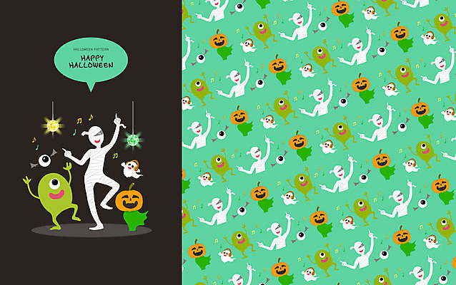 PSD 음악 패턴 일러스트 조명 사람없음 초록색 검은색 할로윈 패턴백그라운드 유령 눈동자 미라 잭오랜턴 국내일러스트 컬러 백그라운드 무늬 문화예술 눈_신체부위 파일형식