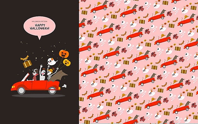 PSD 남자 분홍색 여행 패턴 일러스트 해골 사람없음 여행가방 검은색 할로윈 패턴백그라운드 스포츠카 드라큘라 미라 국내일러스트 컬러 백그라운드 무늬 가방 자동차 뼈 사람 파일형식