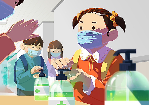 PSD 여자 교육 남자 어린이 일러스트 학교 마스크 여러명 상반신 사회이슈 방역 소독 에듀 에듀케이션 어린이만 스쿨팩 코로나바이러스 손소독제 손소독젤 포스트코로나 손소독 델타변이바이러스 위드코로나 국내일러스트 다수 컨셉 사람 바이러스 소독제 파일형식