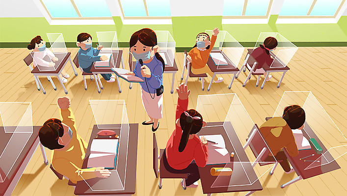 전신 PSD 여자 교육 남자 어린이 의자 일러스트 학교 수업 마스크 여러명 성인 손들기 교사 발표 사회이슈 책상 마이크 방역 에듀 에듀케이션 칸막이 스쿨팩 코로나바이러스 사회적거리두기 포스트코로나 델타변이바이러스 위드코로나 대면 국내일러스트 직업 캠페인 음향기기 가구 다수 컨셉 모션 사람 바이러스 파일형식