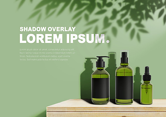 PSD 편집이미지 탁자 나뭇잎 그림자 사람없음 초록색 화장품 스킨케어 공병 이미지편집 컬러 가구 잎 뷰티 병_담는 파일형식