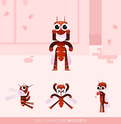 캐릭터 분홍색 여러마리 일러스트 사람없음 세트 귀여움 점프 분노 혈액 해충 곤충캐릭터 모기 일러캐릭터 AI파일 감정 컬러 다수 곤충 컨셉 모션 벌레 파일형식 벡터