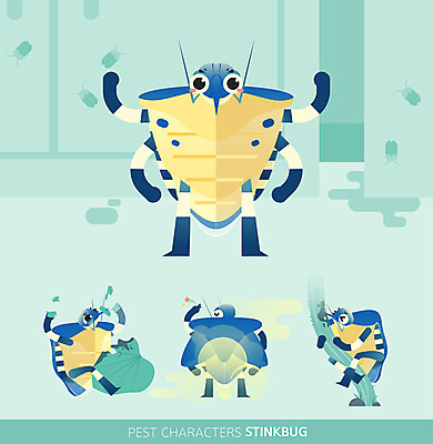 캐릭터 여러마리 일러스트 나뭇잎 사람없음 세트 귀여움 해충 냄새 곤충캐릭터 찢어짐 노린재 민트색 일러캐릭터 AI파일 컬러 다수 곤충 컨셉 잎 모션 벌레 파일형식 벡터