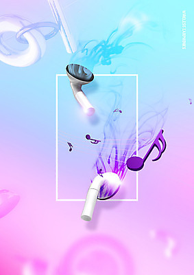 PSD 편집이미지 음악 음표 사람없음 보라색 그라데이션 무선이어폰 입체도형 이미지편집 도형 기호 컬러 이어폰 문화예술 입체 파일형식