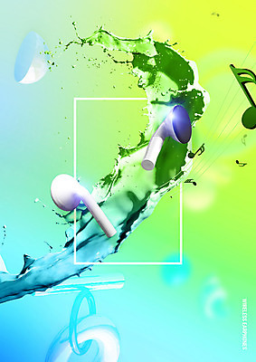 PSD 편집이미지 음악 음표 잉크 사람없음 초록색 뿌리기 그라데이션 무선이어폰 입체도형 이미지편집 도형 기호 컬러 이어폰 모션 문화예술 입체 파일형식