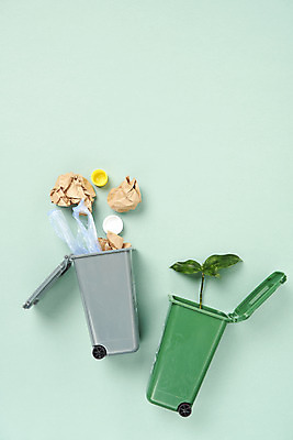 포토 JPG 스튜디오촬영 식물 실내 사람없음 하이앵글 새싹 재활용 미니어처 쓰레기통 쓰레기 분리수거 자원 회복 플랫레이 초록배경 국내포토 뷰포인트 백그라운드 컨셉 내부 초록색 모형 플랫 친환경 파일형식