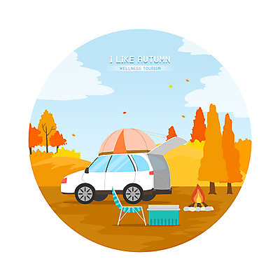 PSD 낙엽 의자 일러스트 자동차 사람없음 가을 원형 모닥불 아이스박스 웰니스투어 차박 국내일러스트 도형 계절 육상교통 여행 가구 잎 불 캠핑 신조어 파일형식