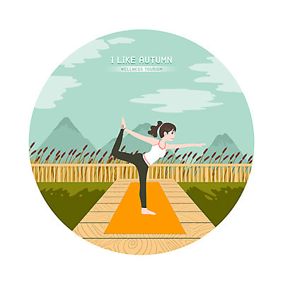 전신 PSD 여자 일러스트 요가 산 갈대 한명 사람 초록색 울타리 가을 원형 베이지색 여자한명만 웰니스투어 국내일러스트 도형 식물 1 웰빙 계절 컬러 여행 담장 신조어 여자만 파일형식