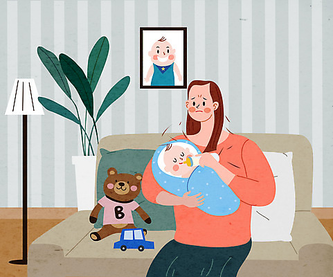 여자 일러스트 엄마 상반신 성인 두명 장난감 육아 아기 출산 탈모 산후탈모 국내일러스트 AI파일 가족 사람 증상 파일형식 벡터