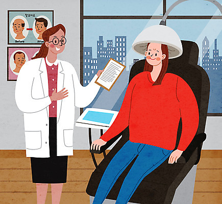 여자 일러스트 병원 관리 상반신 성인 두명 치료 의사 헤어관리 두피관리 탈모 탈모클리닉 성인여자만 국내일러스트 AI파일 의학 사람 뷰티 의료진 클리닉 증상 여자만 성인만 파일형식 벡터