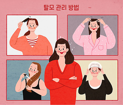 여자 일러스트 여러명 상반신 성인 머리카락 예방 헤어관리 두피마사지 탈모 탈모클리닉 성인여자만 탈모예방 국내일러스트 AI파일 다수 사람 뷰티 머리 마사지 클리닉 증상 여자만 성인만 파일형식 벡터