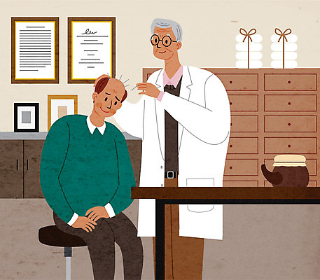 노년 남자 일러스트 상반신 성인 두명 한의학 한약 예방 한의원 헤어관리 한의사 침술 탈모 탈모클리닉 남자만 국내일러스트 AI파일 의학 병원 사람 뷰티 약 의사 클리닉 증상 파일형식 벡터