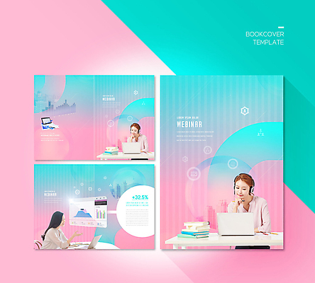 PSD 템플릿 표지디자인 북디자인 출판디자인 여자 표지 ZIP 내지 리플렛 분홍색 북커버 비즈니스 회의 그래프 팜플렛 20대 성인 세명 30대 노트북 한국인 비즈니스우먼 책상 민트색 세미나 성인여자만 웨비나 이미지템플릿 컬러 가구 사람 동양인 청년 장년 전자제품 직장인 여자만 성인만 파일형식 언택트