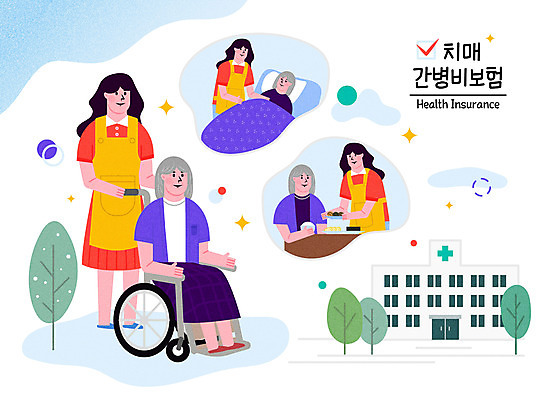 전신 여자 노년 할머니 일러스트 병원 사람 여러명 상반신 성인 식사 환자 간호 휠체어 요양원 간병인 치매 여자만 건강보험 치매보험 국내일러스트 AI파일 직업 다수 의학 질병 보험 파일형식 벡터