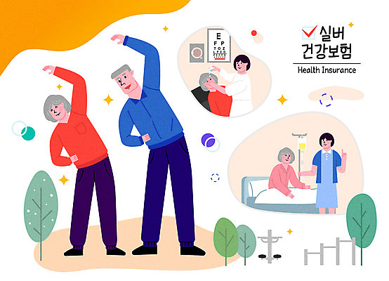 전신 여자 할아버지 노년 남자 할머니 일러스트 건강 여러명 상반신 성인 운동 간호사 의사 실버 간호 안과 보험 건강검진 입원 시니어보험 건강보험 국내일러스트 AI파일 다수 병원 사람 의료진 검사_조사 파일형식 벡터