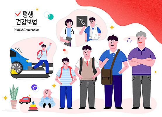 전신 여자 할아버지 노년 남자 어린이 일러스트 자동차 청소년 엑스레이 건강 여러명 상반신 성인 환자 의사 아기 보험 건강보험 국내일러스트 AI파일 육상교통 다수 의학 사람 의료진 파일형식 벡터