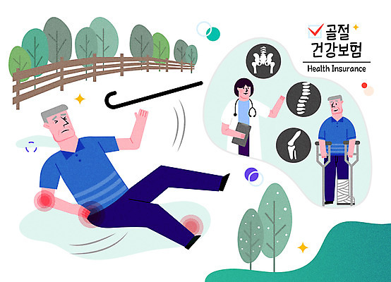 전신 여자 할아버지 노년 남자 일러스트 엑스레이 건강 상반신 성인 세명 산책 손상 환자 의사 보험 깁스 골절 넘어짐 건강보험 국내일러스트 AI파일 컨셉 의학 모션 휴식 사람 의료진 의료용품 파일형식 벡터