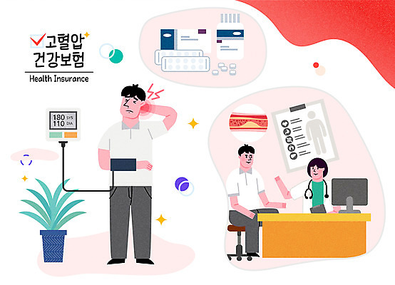 전신 여자 남자 일러스트 건강 상반신 성인 빨간색 세명 약 진료 환자 의사 질병 혈압계 보험 고혈압 동맥경화 뒷목 성인만 건강보험 국내일러스트 AI파일 컬러 의학 의료기기 사람 의료진 목 혈압 파일형식 벡터