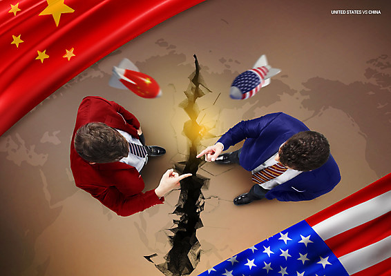 전신 PSD 서양인 외국인 편집이미지 남자 나라 두명 빨간색 파란색 미국 중국 경쟁 가리킴 성조기 국기 미사일 폭탄 오성홍기 갈등 삿대질 정치 미중갈등 이미지편집 아시아 컬러 컨셉 북아메리카 사람 인종 손짓 경제 폭발물 파일형식