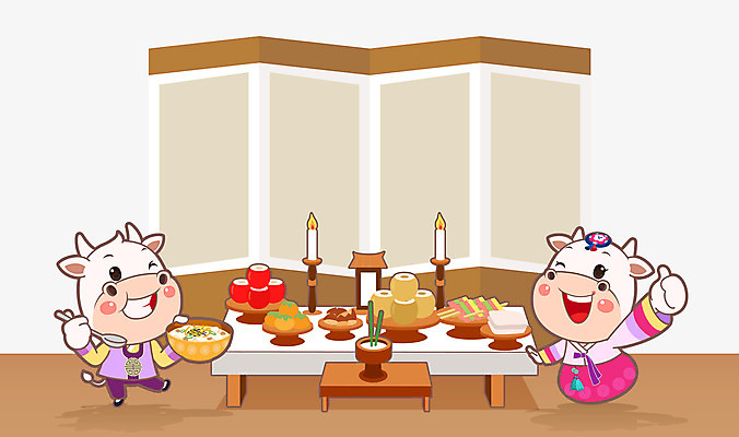 명절 백그라운드 두마리 일러스트 새해 사람없음 귀여움 소띠 소 한복 제사 병풍 소캐릭터 2021년 신축년 국내일러스트 AI파일 한국전통 전통 기념일 동물캐릭터 컨셉 2 포유류 십이지신 전통의상 연도 전통의례 파일형식 벡터